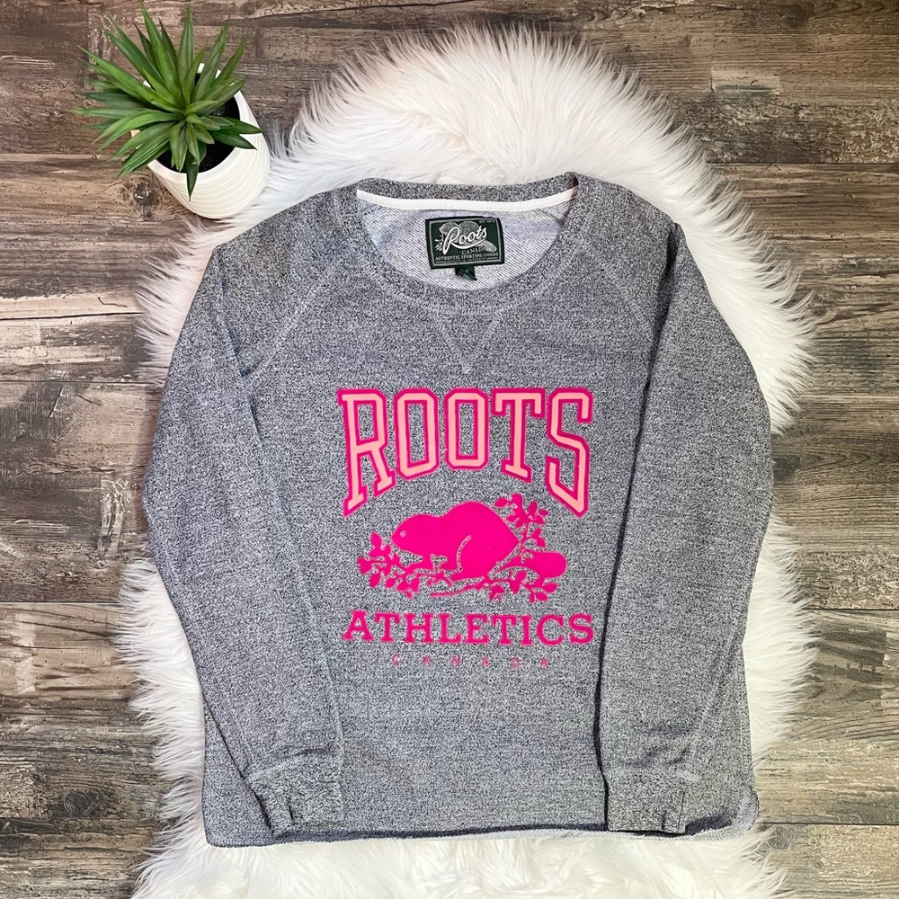 Roots sweatshirt with raw edge - pink lettering